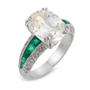 Vintage GIA 5.02 carat old mine cut diamond emerald platinum engagement ring