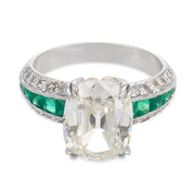 Vintage GIA 5.02 carat old mine cut diamond emerald platinum engagement ring
