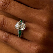 Vintage GIA 5.02 carat old mine cut diamond emerald platinum engagement ring