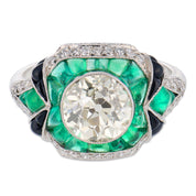 Art Deco style 2.05 carat diamond emerald onyx platinum engagement ring