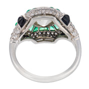 Art Deco style 2.05 carat diamond emerald onyx platinum engagement ring
