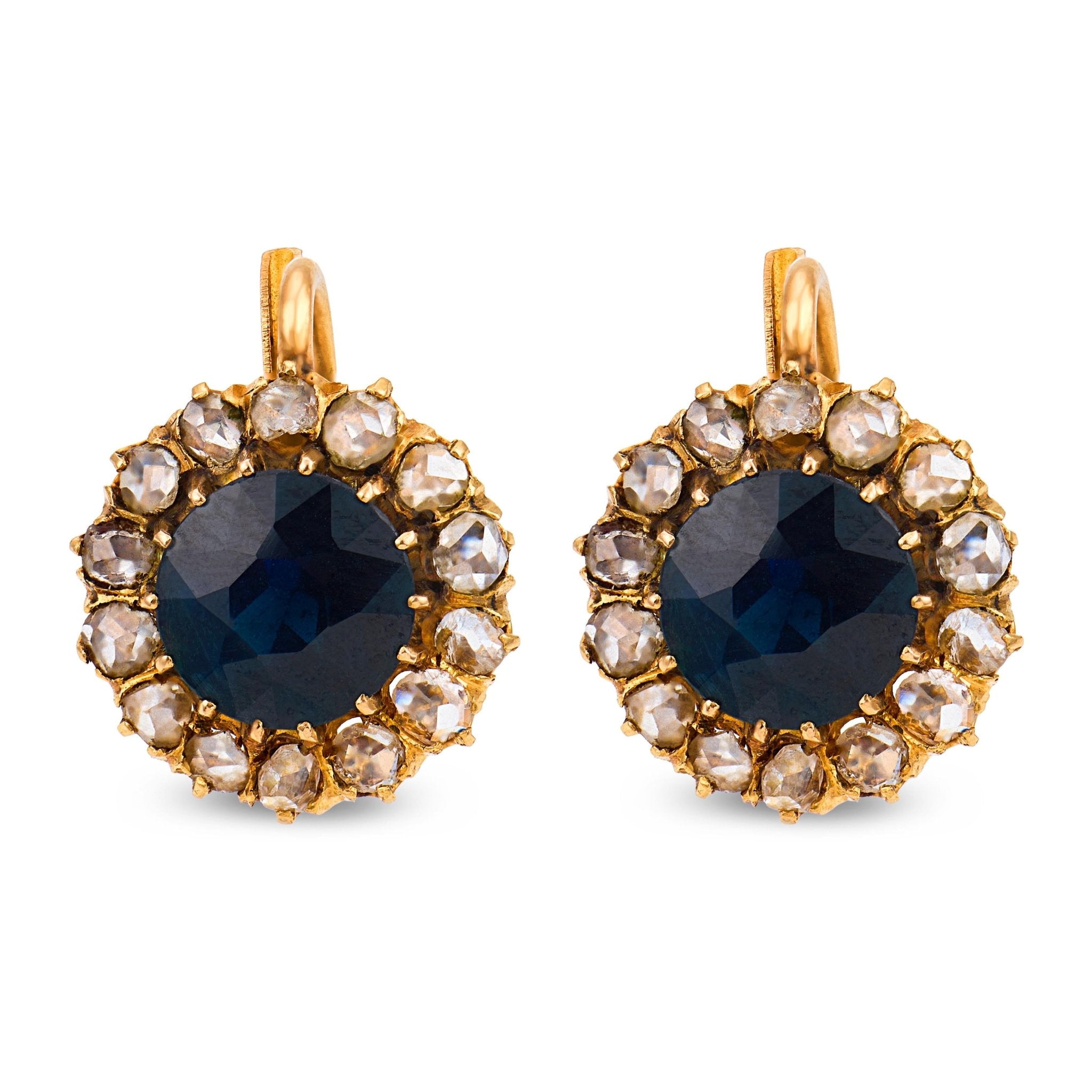 Victorian 3.50 carat sapphire diamond 18k yellow gold cluster earrings