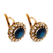 Victorian 3.50 carat sapphire diamond 18k yellow gold cluster earrings