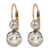 Victorian style 2.23 carat old cut diamond 18k yellow gold platinum earrings