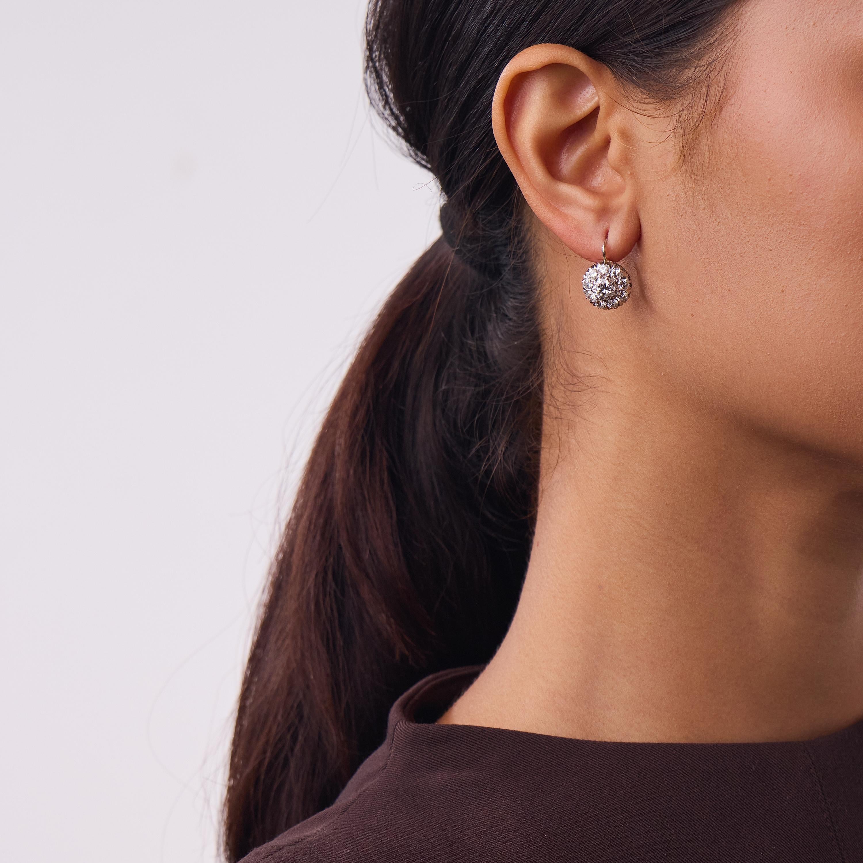Edwardian style 2.70 carat diamond platinum cluster earrings