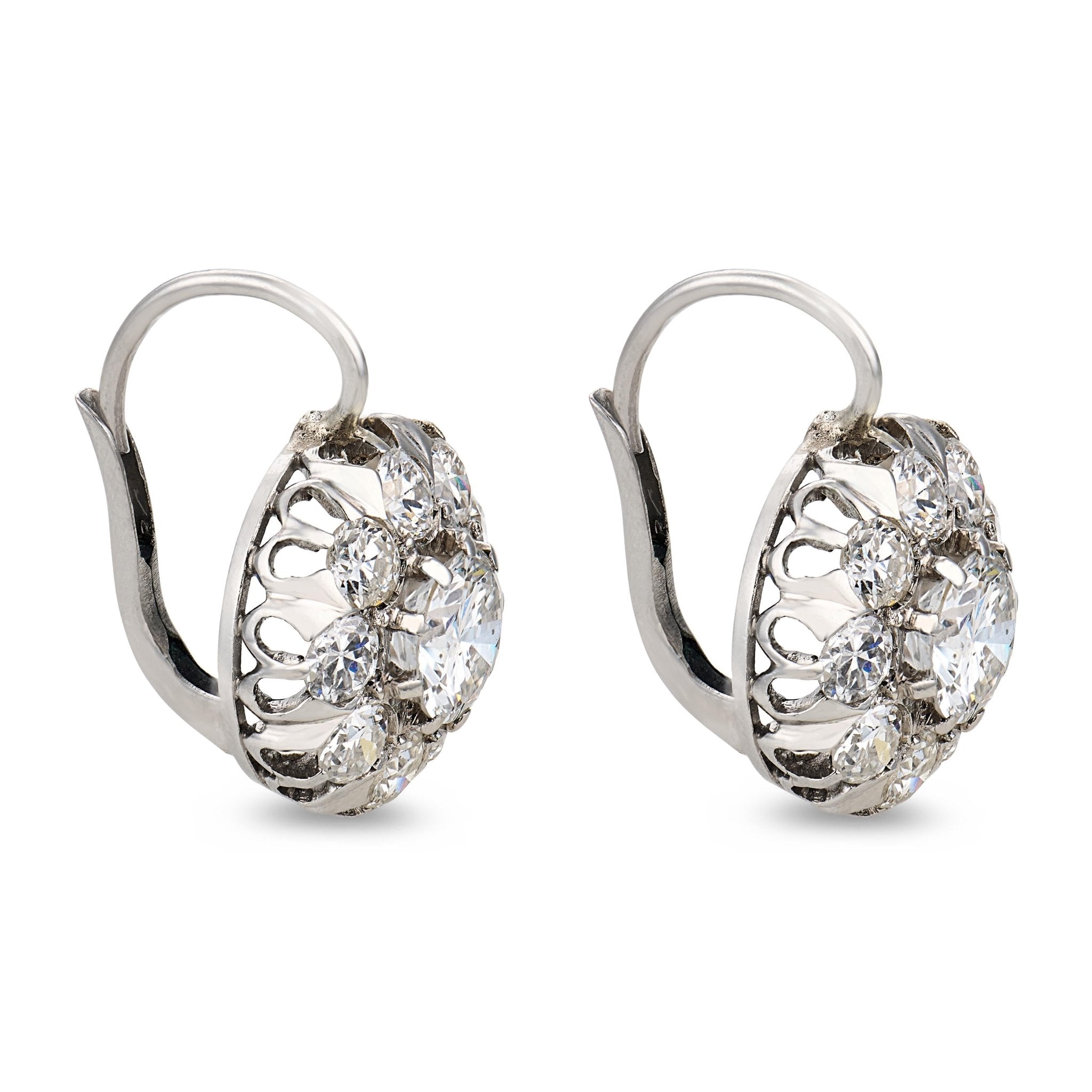 Edwardian style 2.70 carat diamond platinum cluster earrings