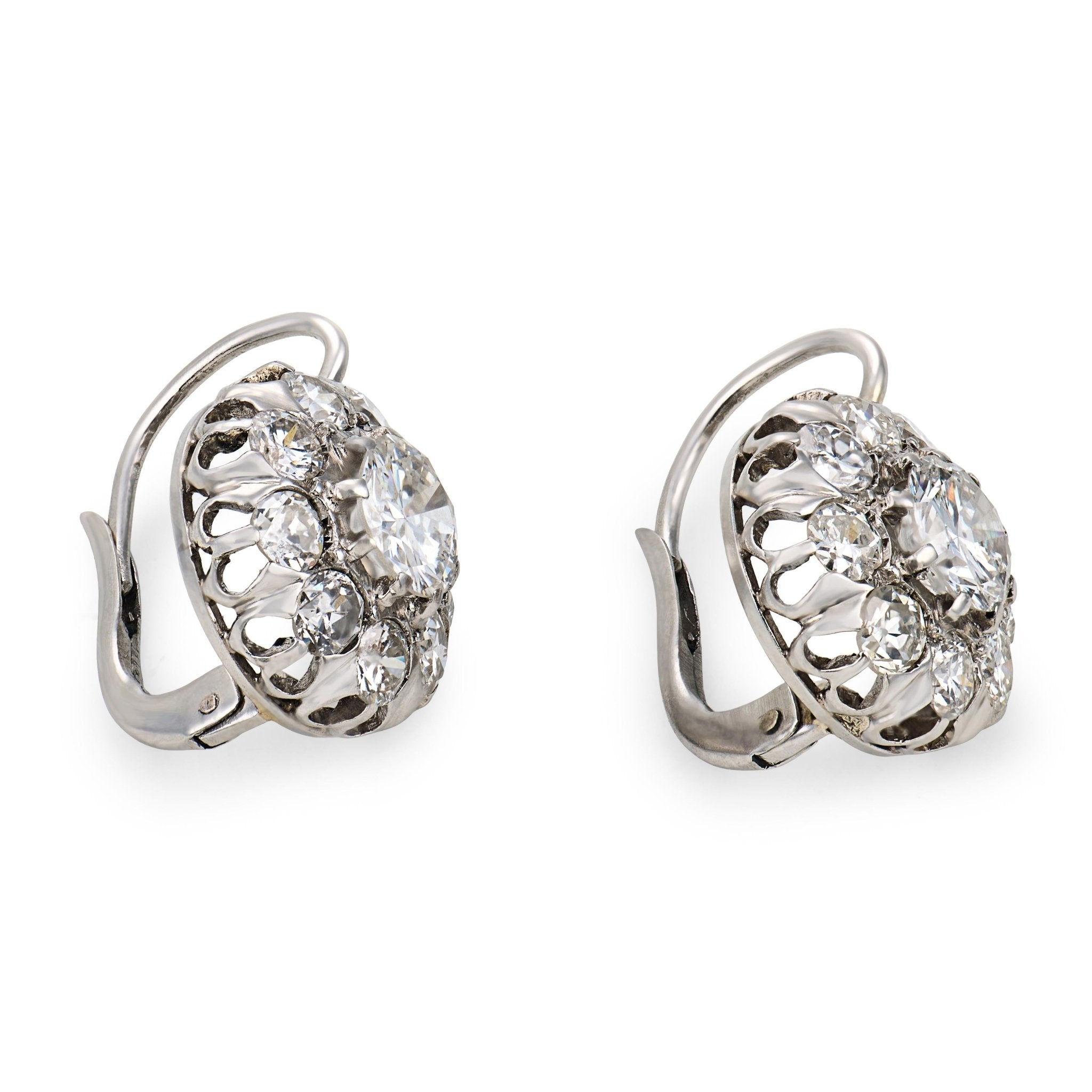 Edwardian style 2.70 carat diamond platinum cluster earrings