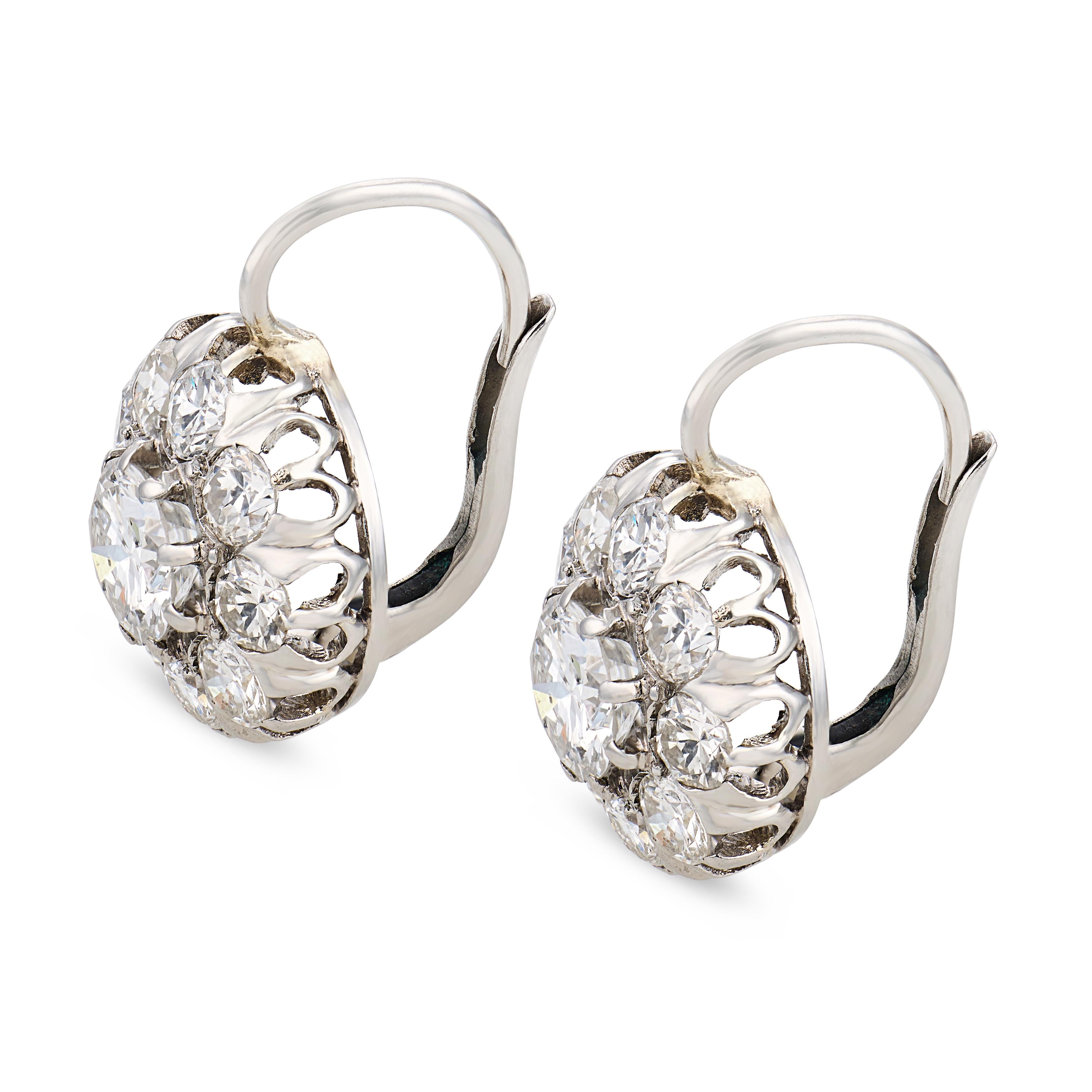 Edwardian style 2.70 carat diamond platinum cluster earrings