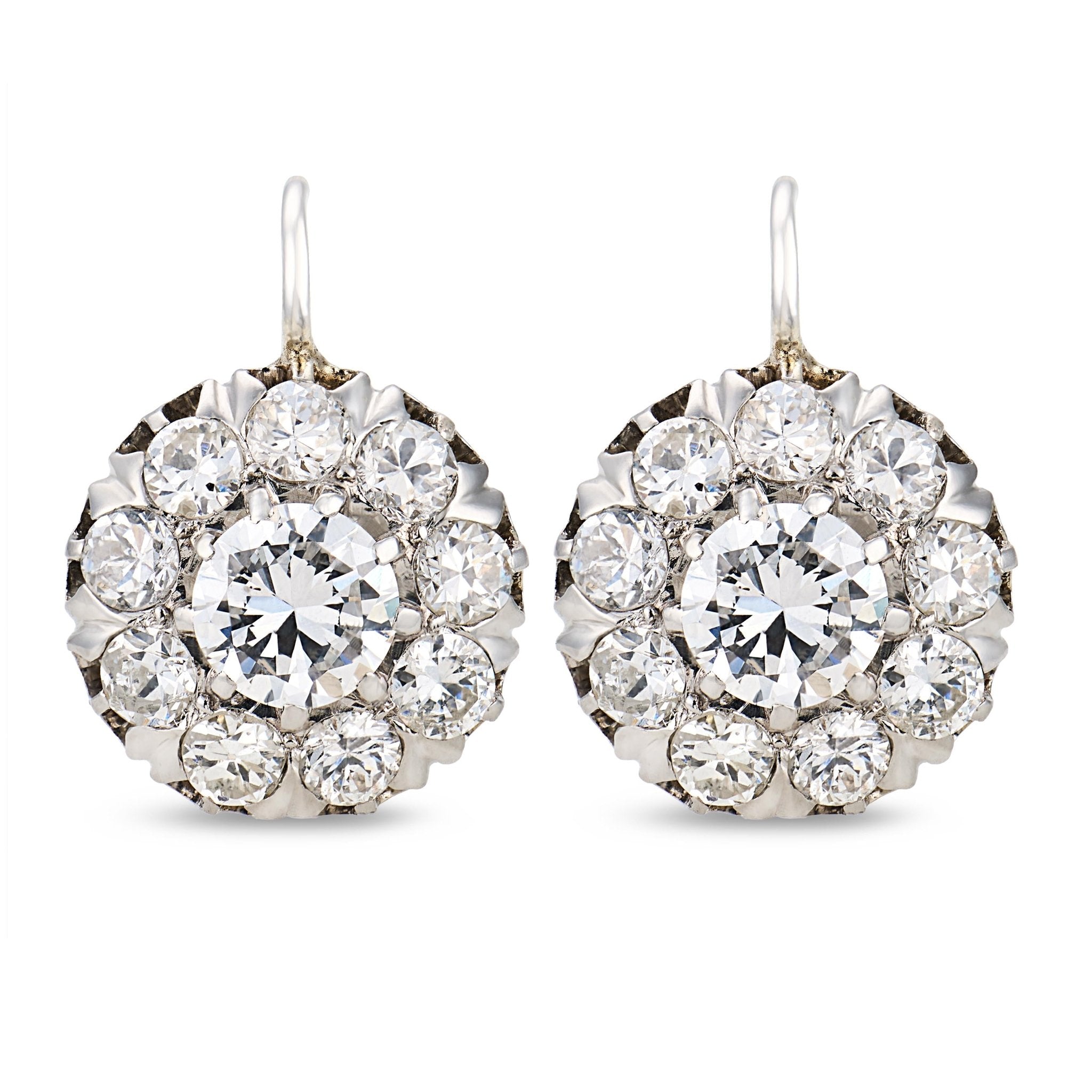 Edwardian style 2.70 carat diamond platinum cluster earrings