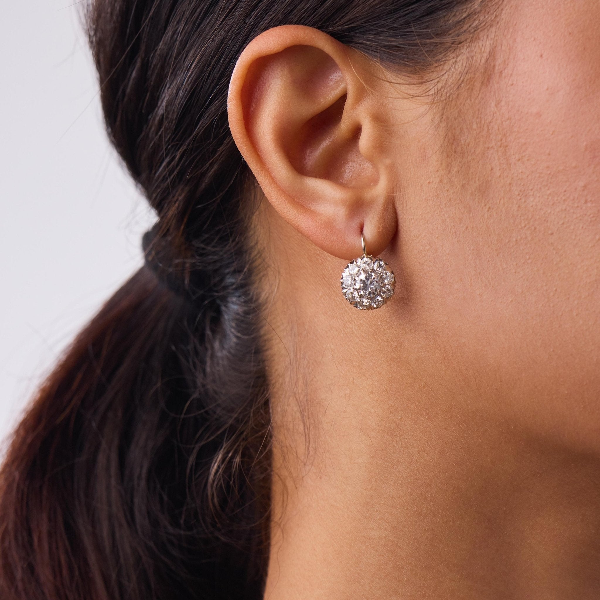 Edwardian style 2.70 carat diamond platinum cluster earrings