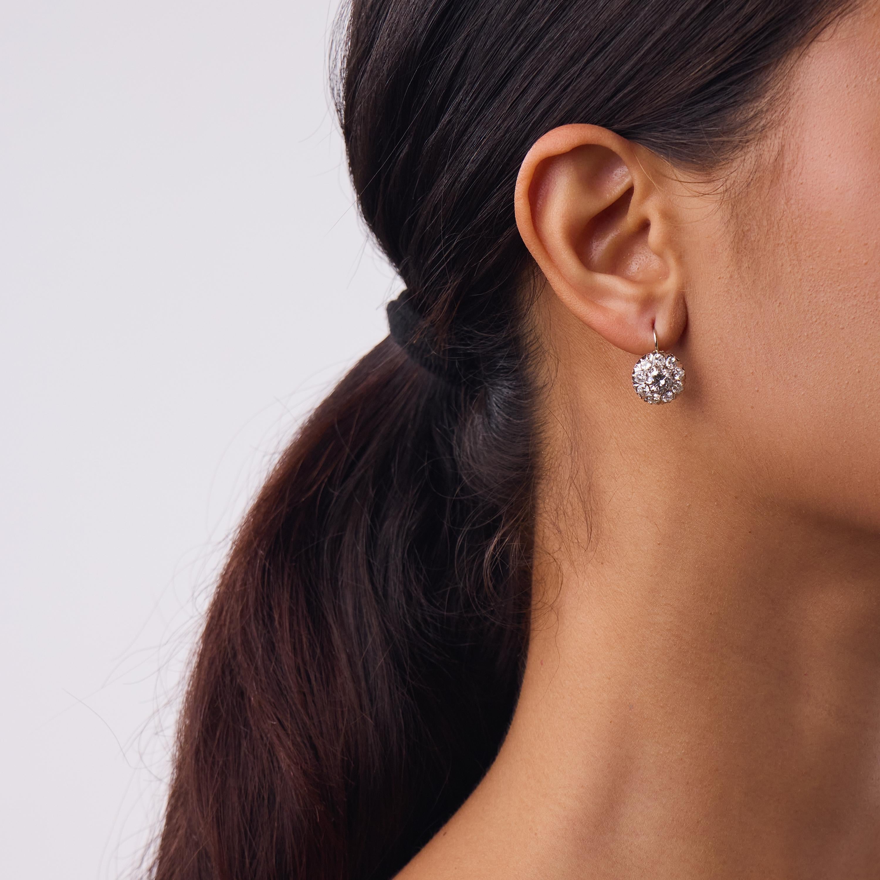 Edwardian style 2.70 carat diamond platinum cluster earrings