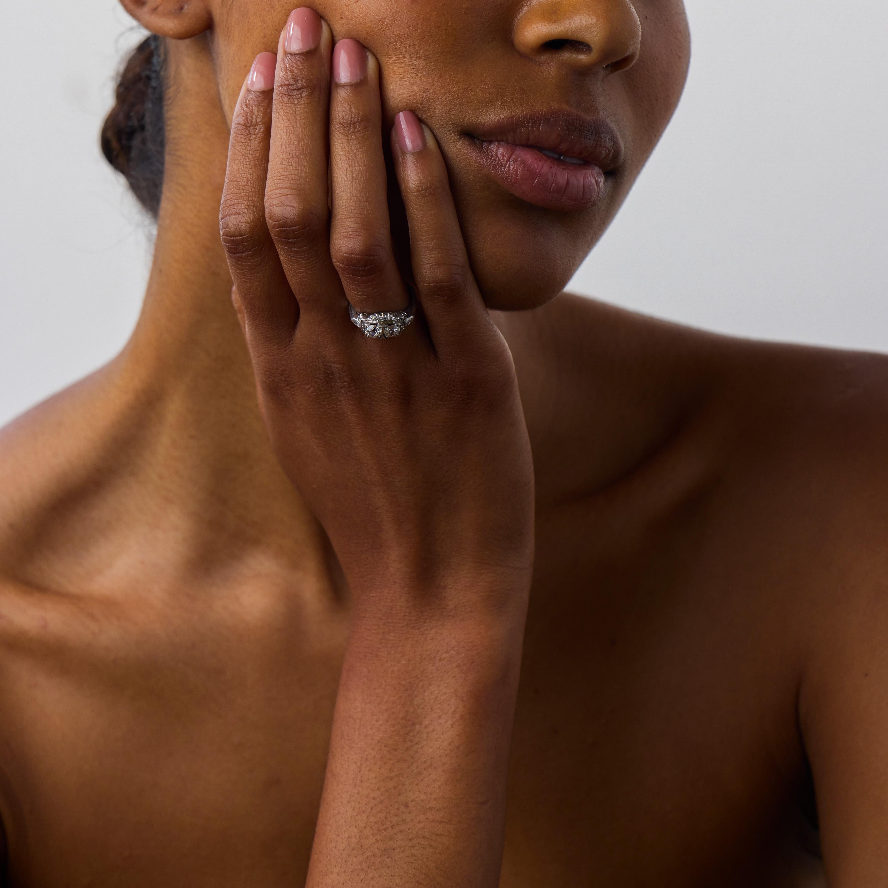 Mid Century 1.10 carat diamond platinum ring