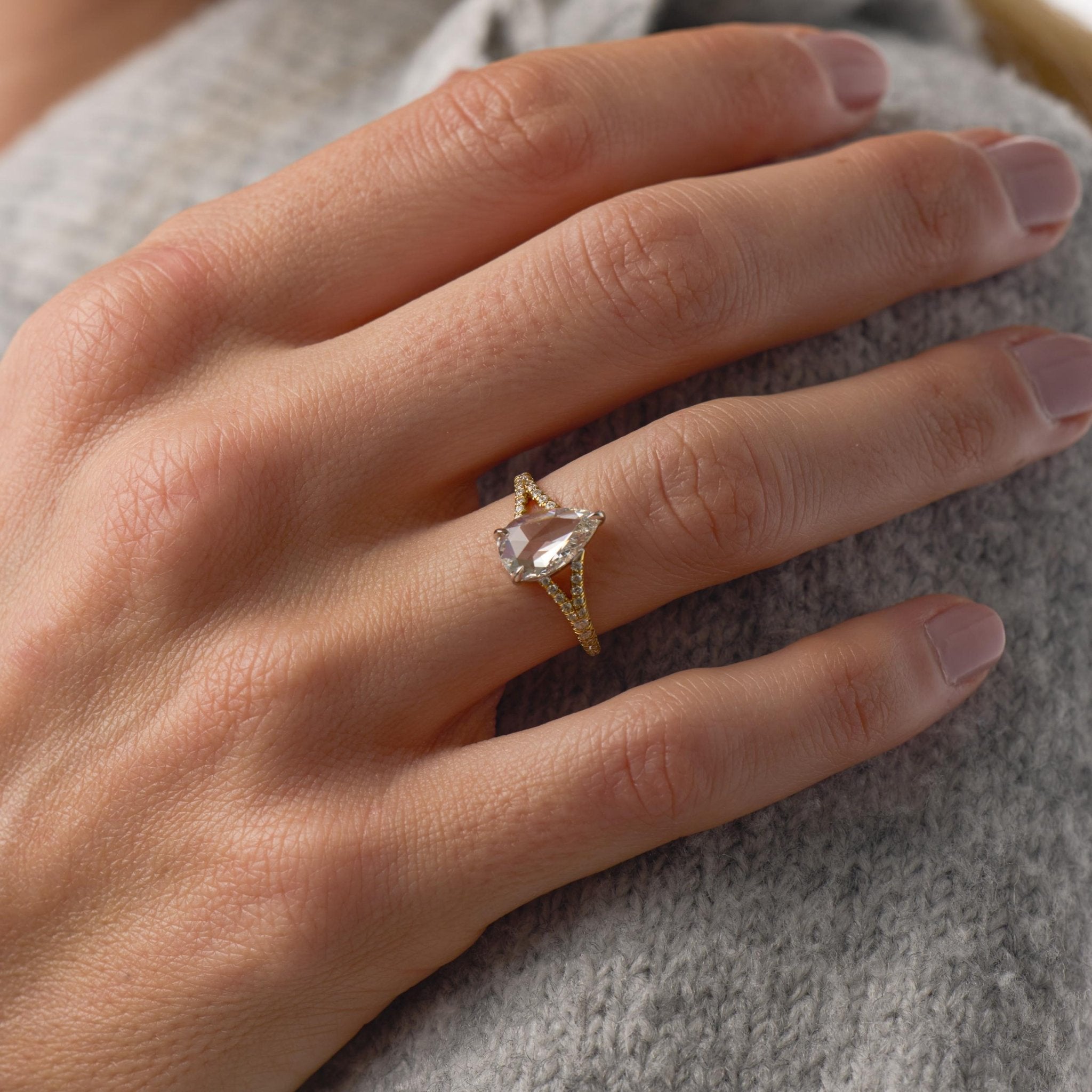 Lugano GIA 1.54 carat rose cut diamond 18k yellow gold engagement ring