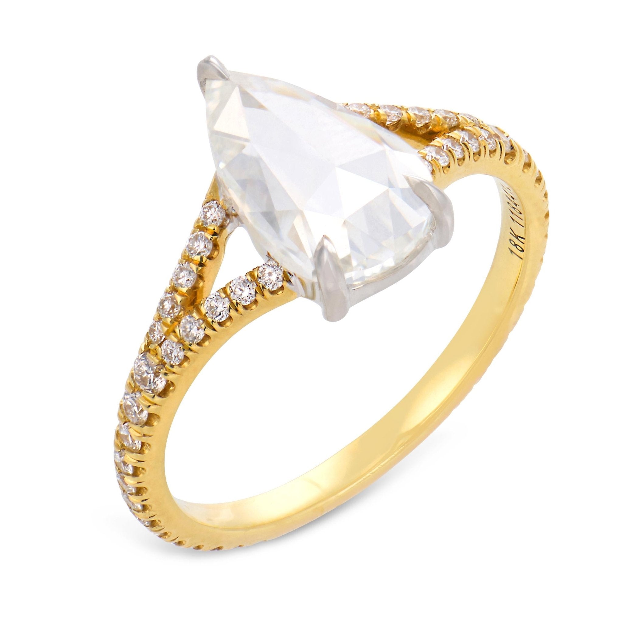 Lugano GIA 1.54 carat rose cut diamond 18k yellow gold engagement ring