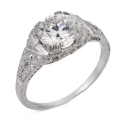 Art Deco GIA 1.40 carat old European cut diamond platinum engagement ring