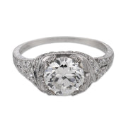 Art Deco GIA 1.40 carat old European cut diamond platinum engagement ring