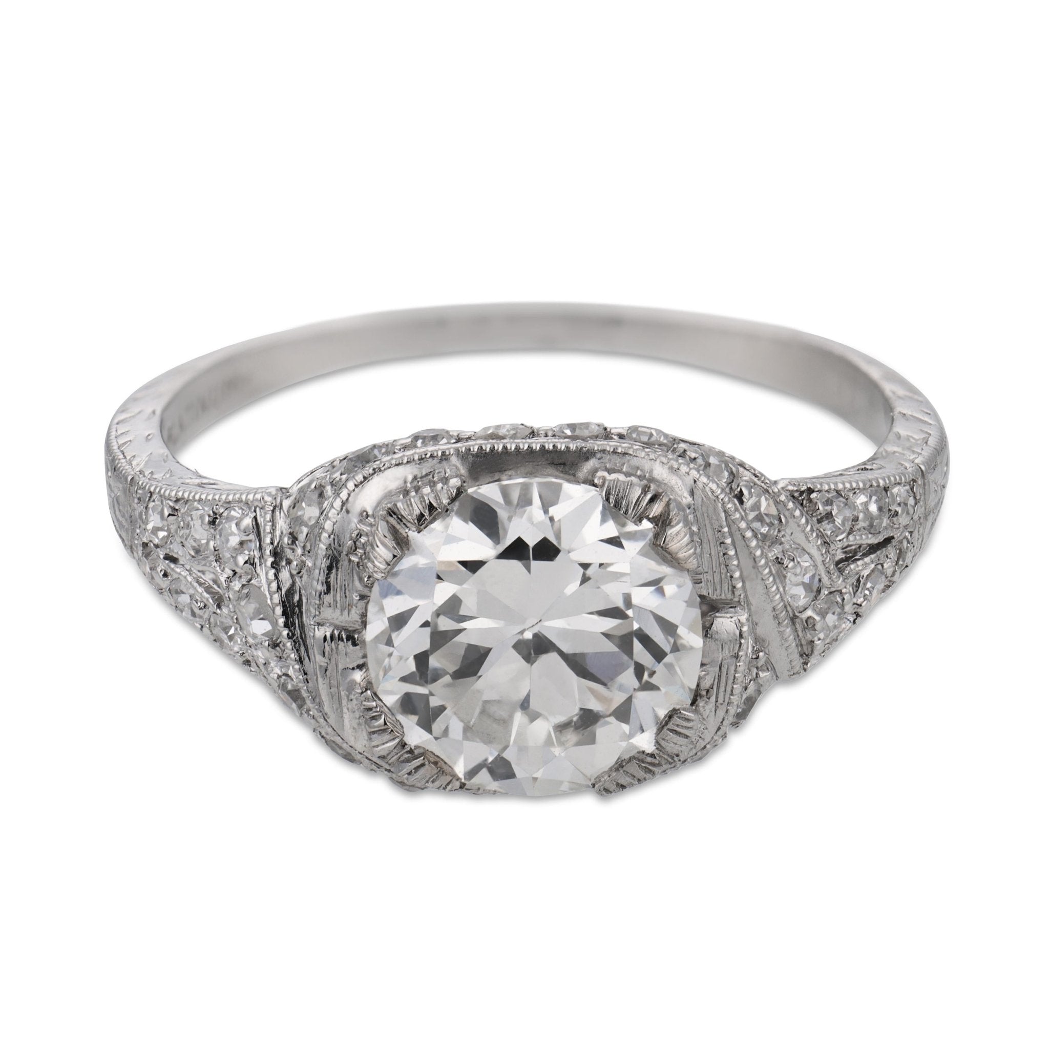 Art Deco GIA 1.40 carat old European cut diamond platinum engagement ring