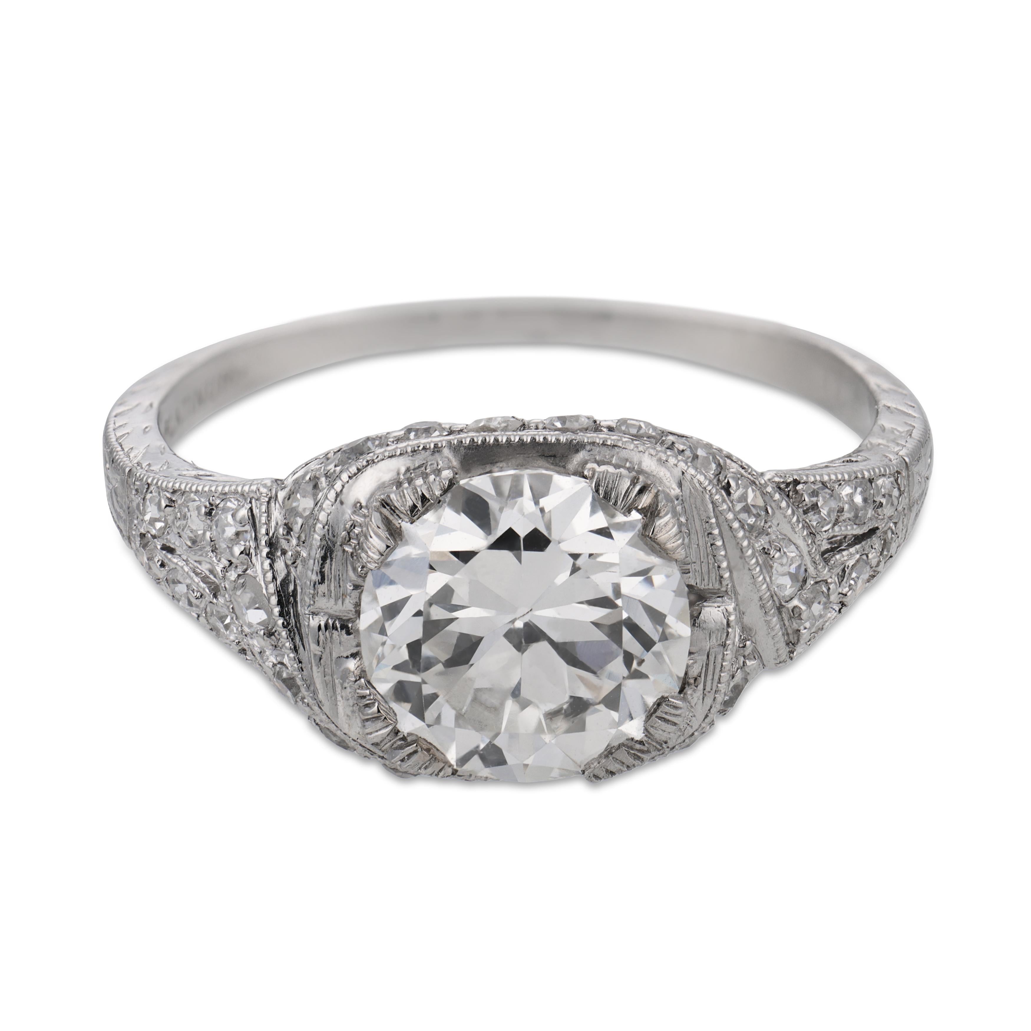 Art Deco GIA 1.40 carat old European cut diamond platinum engagement ring