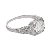 Art Deco GIA 1.40 carat old European cut diamond platinum engagement ring
