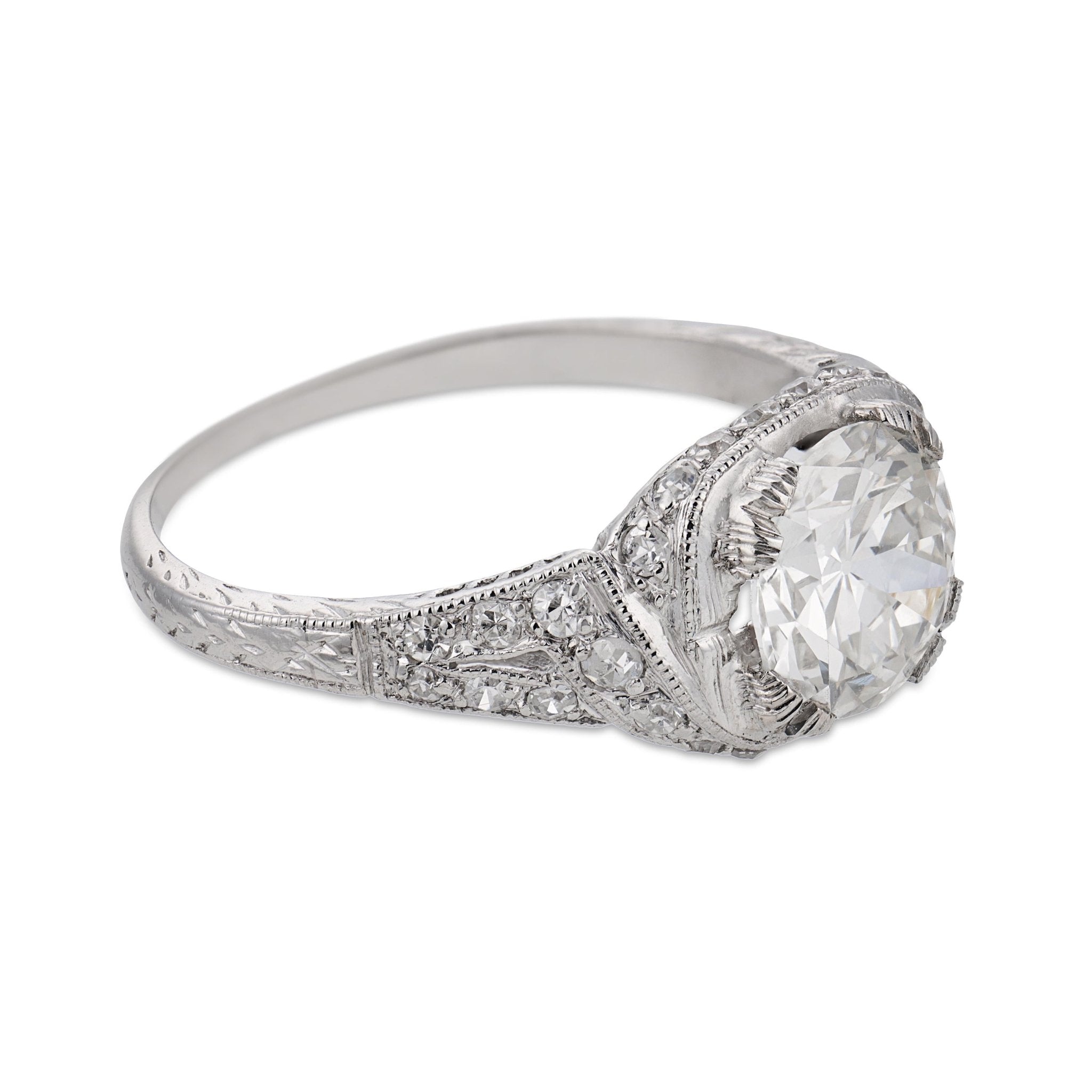 Art Deco GIA 1.40 carat old European cut diamond platinum engagement ring
