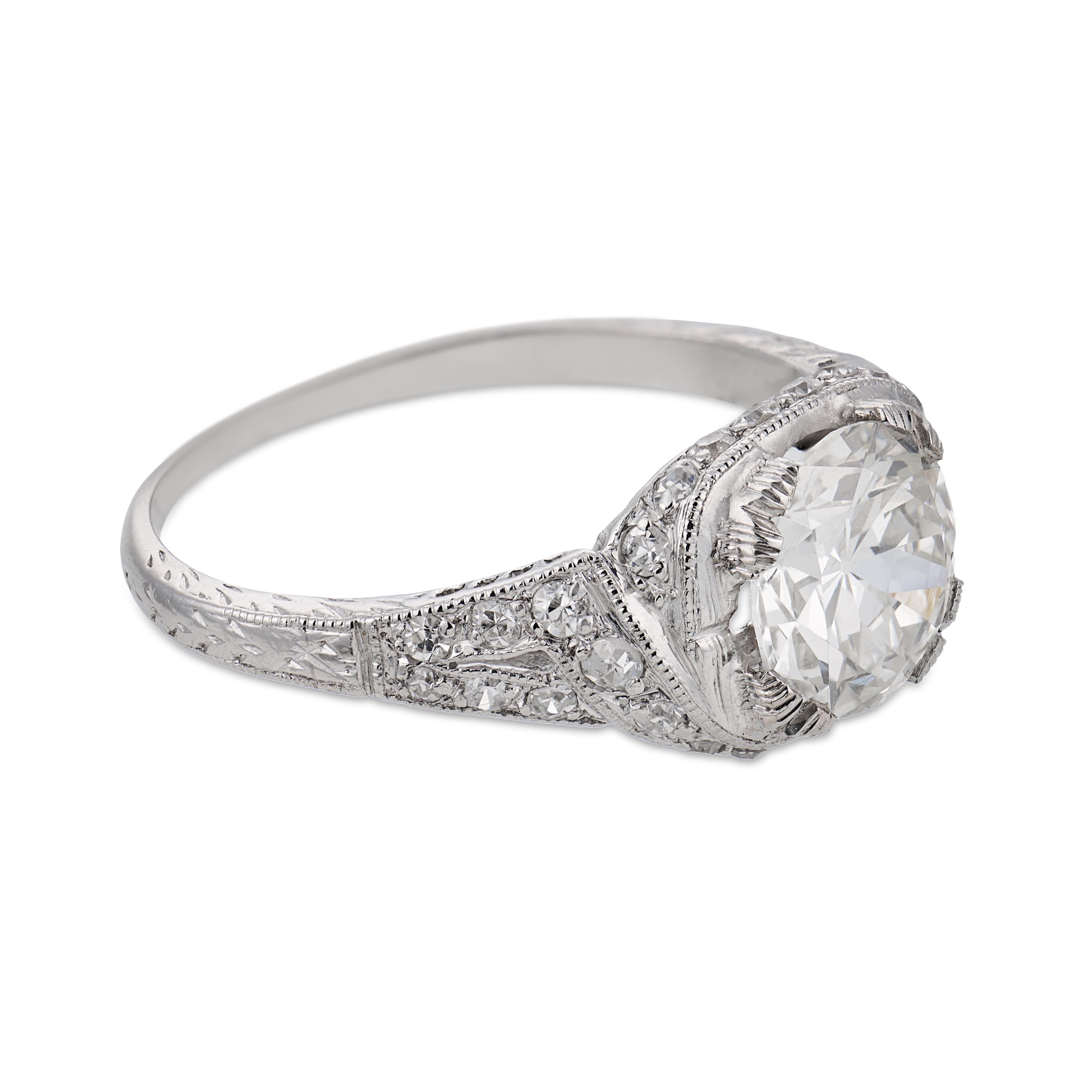 Art Deco GIA 1.40 carat old European cut diamond platinum engagement ring