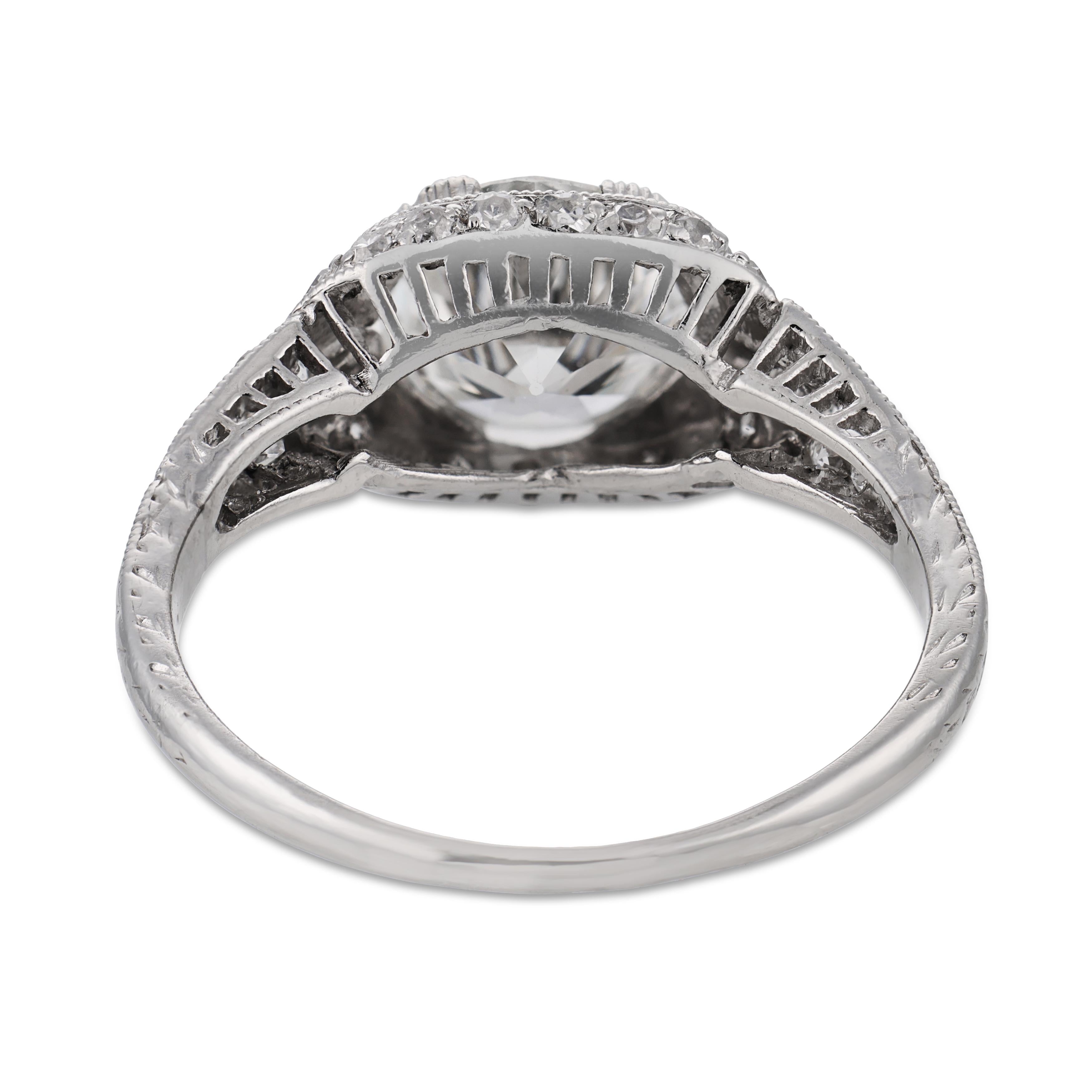 Art Deco GIA 1.40 carat old European cut diamond platinum engagement ring
