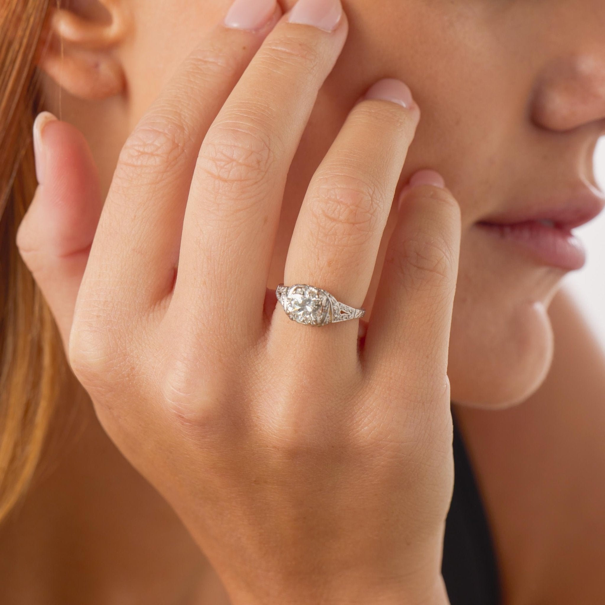 Art Deco GIA 1.40 carat old European cut diamond platinum engagement ring
