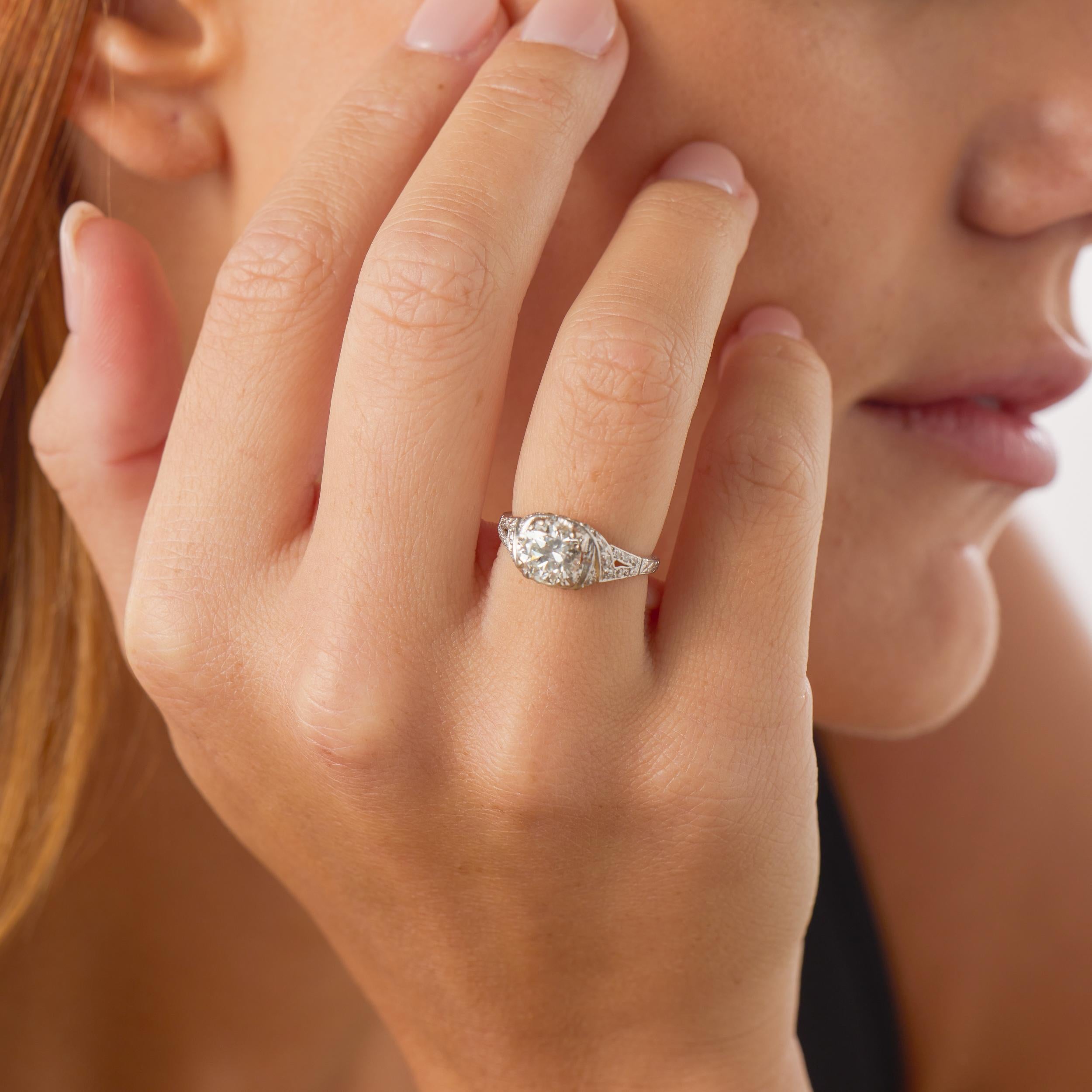 Art Deco GIA 1.40 carat old European cut diamond platinum engagement ring