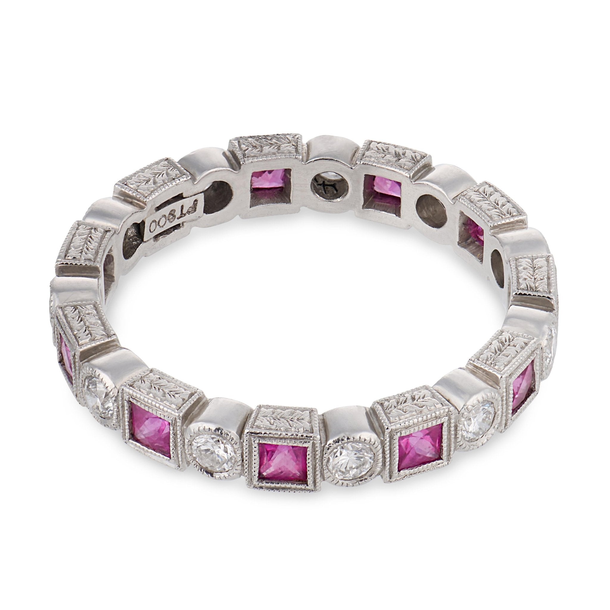 Vintage 1.10 carat pink sapphire diamond platinum band