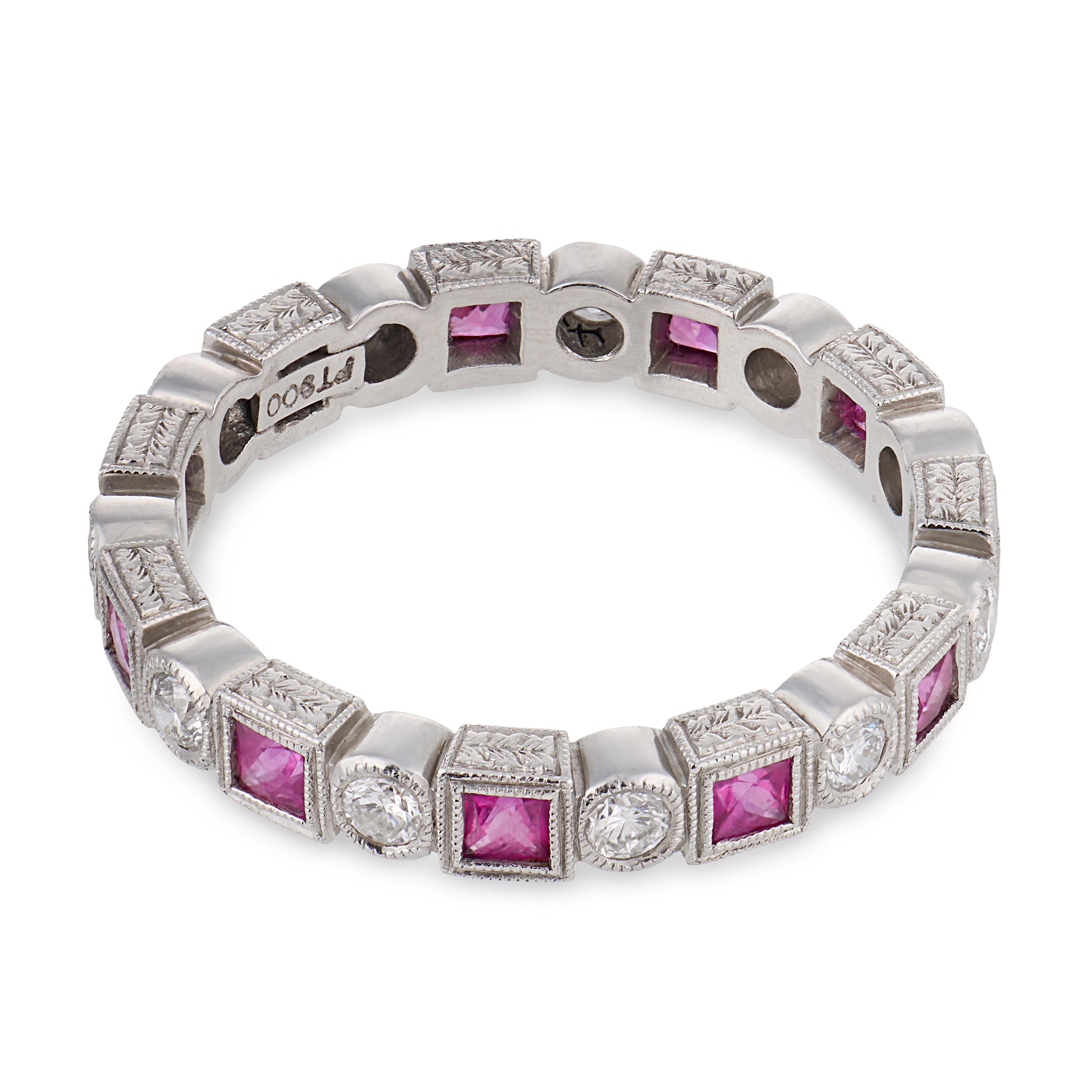 Vintage 1.10 carat pink sapphire diamond platinum band
