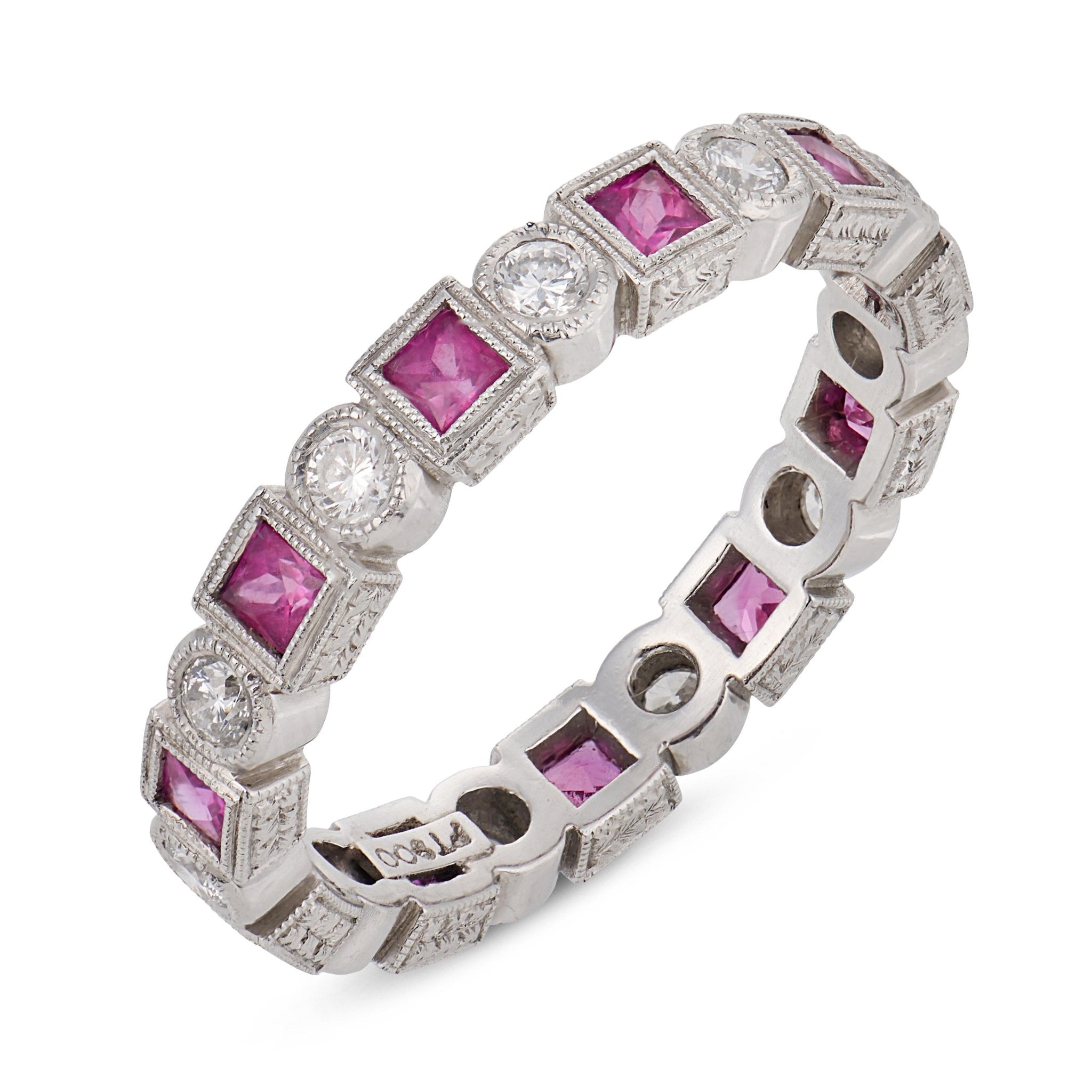Vintage 1.10 carat pink sapphire diamond platinum band