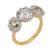 GIA 4.58 carat old cut diamond 18k yellow gold colette set three stone ring