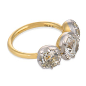 GIA 4.58 carat old cut diamond 18k yellow gold colette set three stone ring