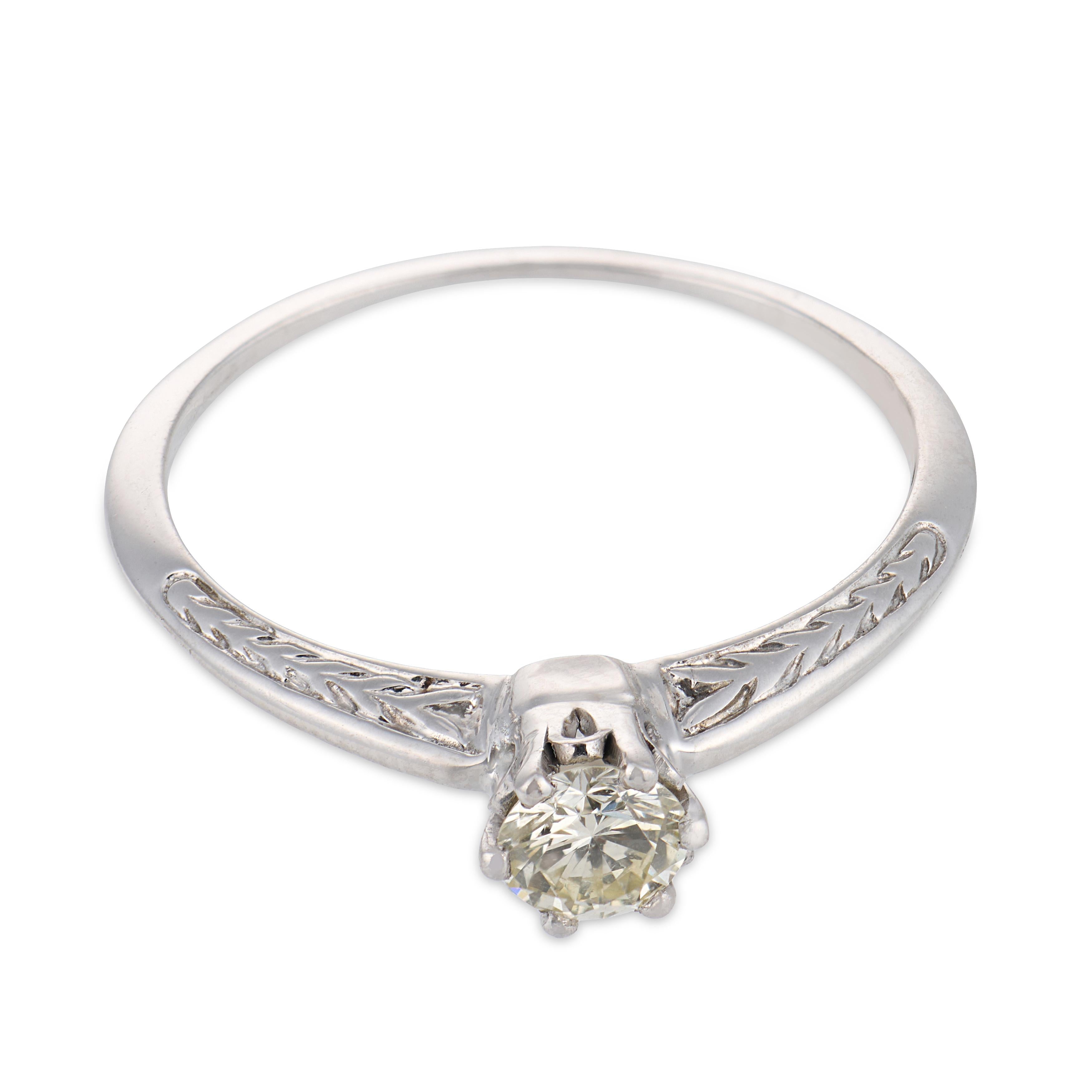 Mid Century diamond 14k white gold solitaire engagement ring