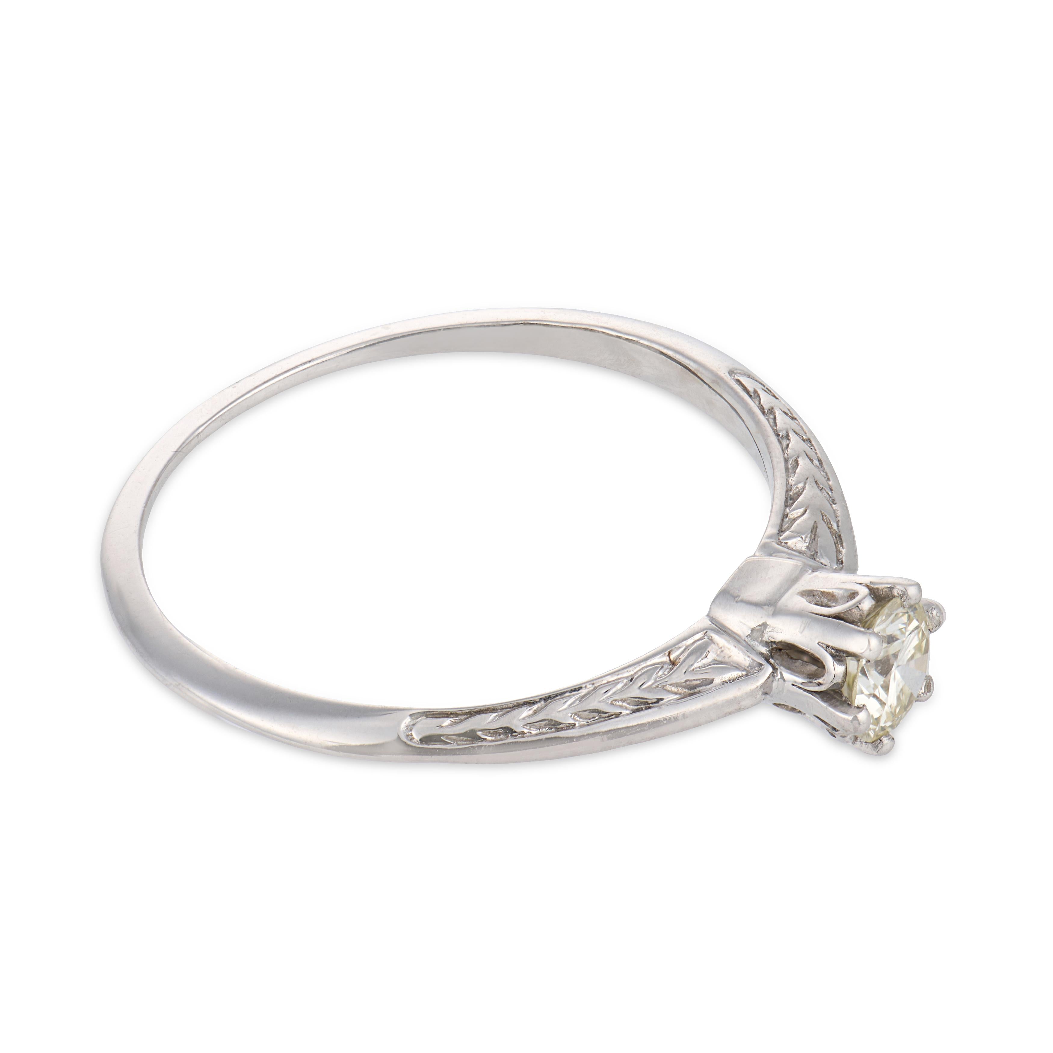 Mid Century diamond 14k white gold solitaire engagement ring