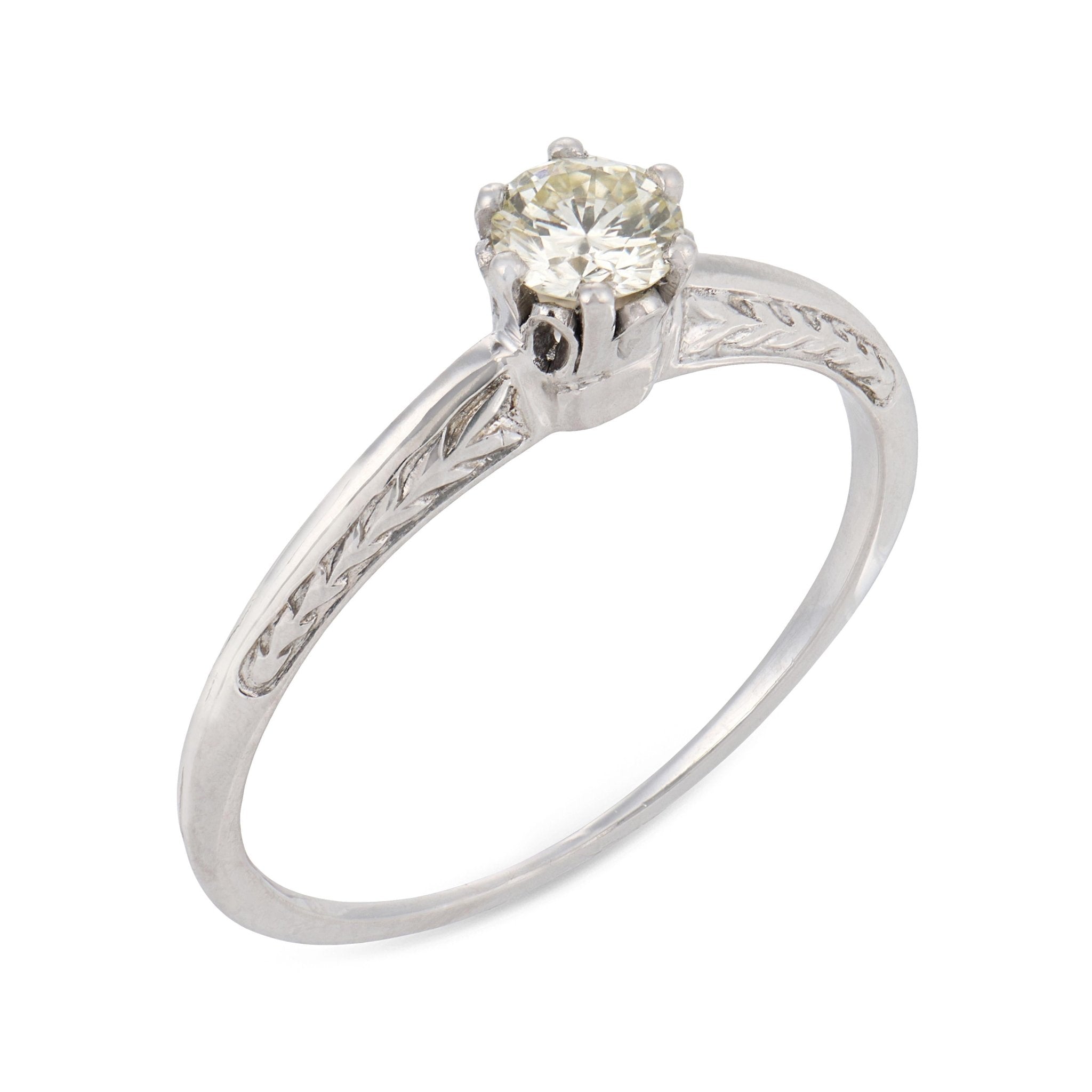 Mid Century diamond 14k white gold solitaire engagement ring