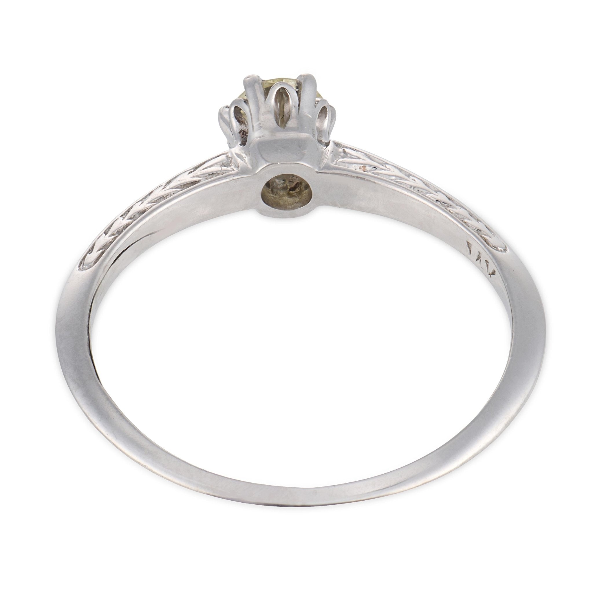 Mid Century diamond 14k white gold solitaire engagement ring