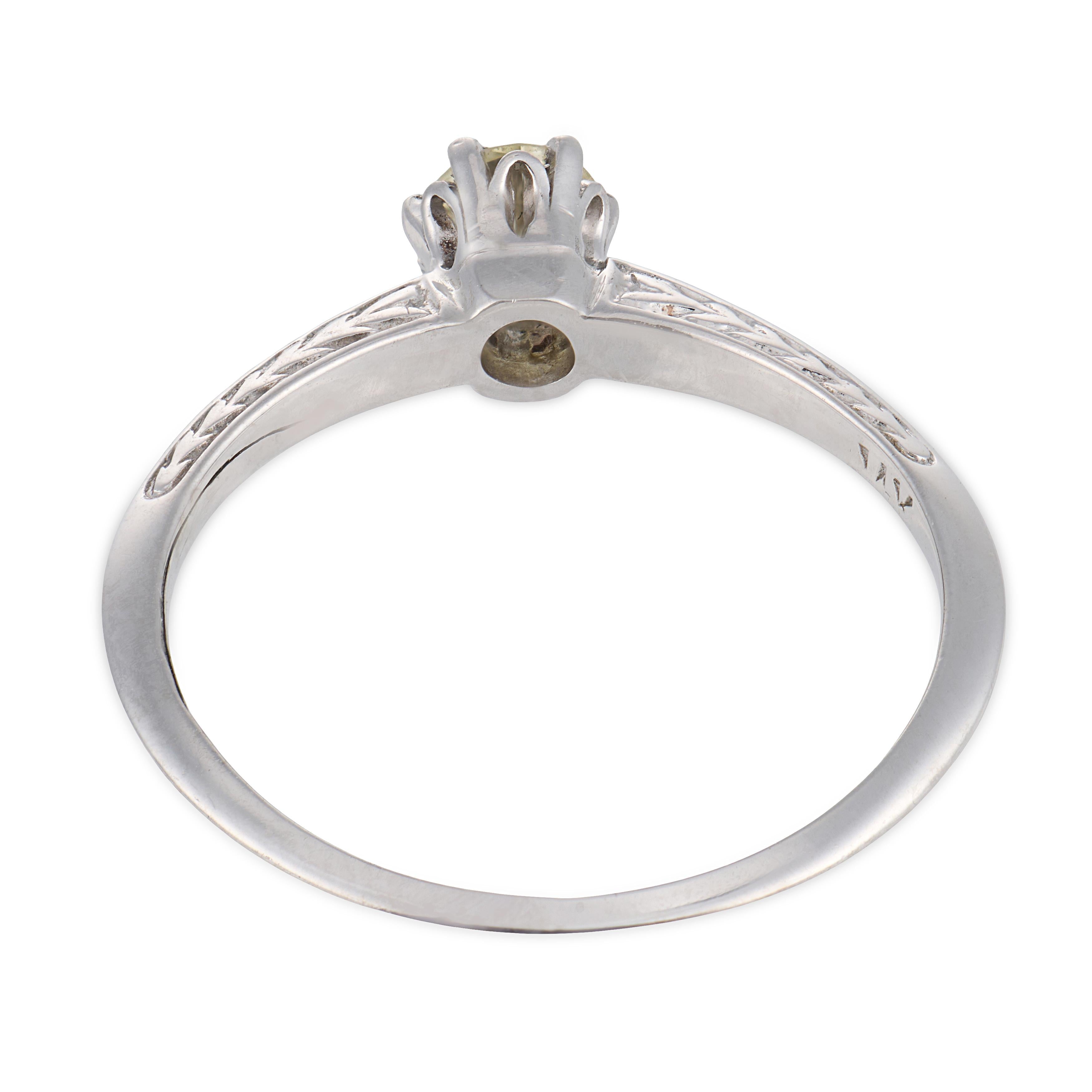 Mid Century diamond 14k white gold solitaire engagement ring