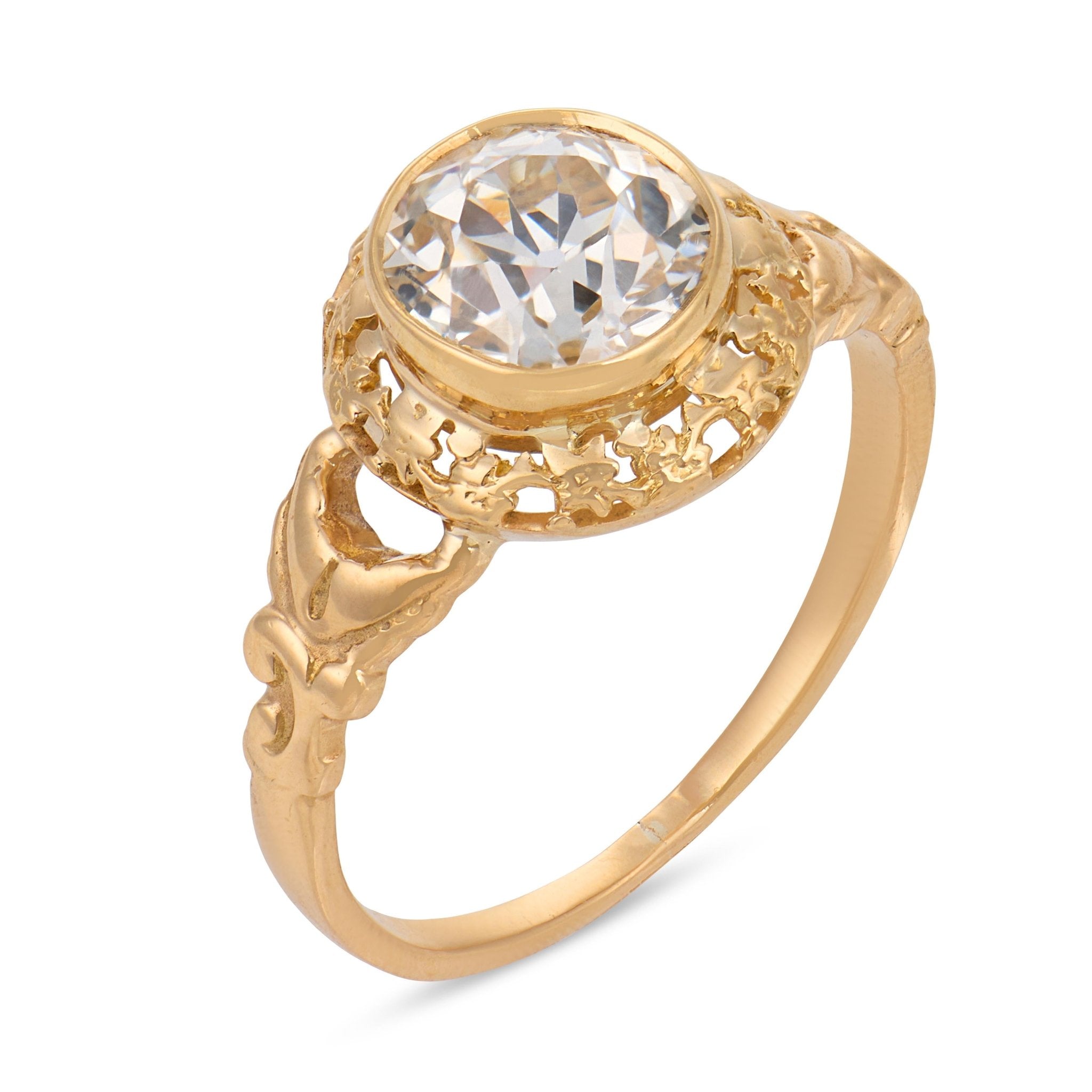 Victorian French GIA 1.51 carat old mine cut diamond 18k gold engagement ring
