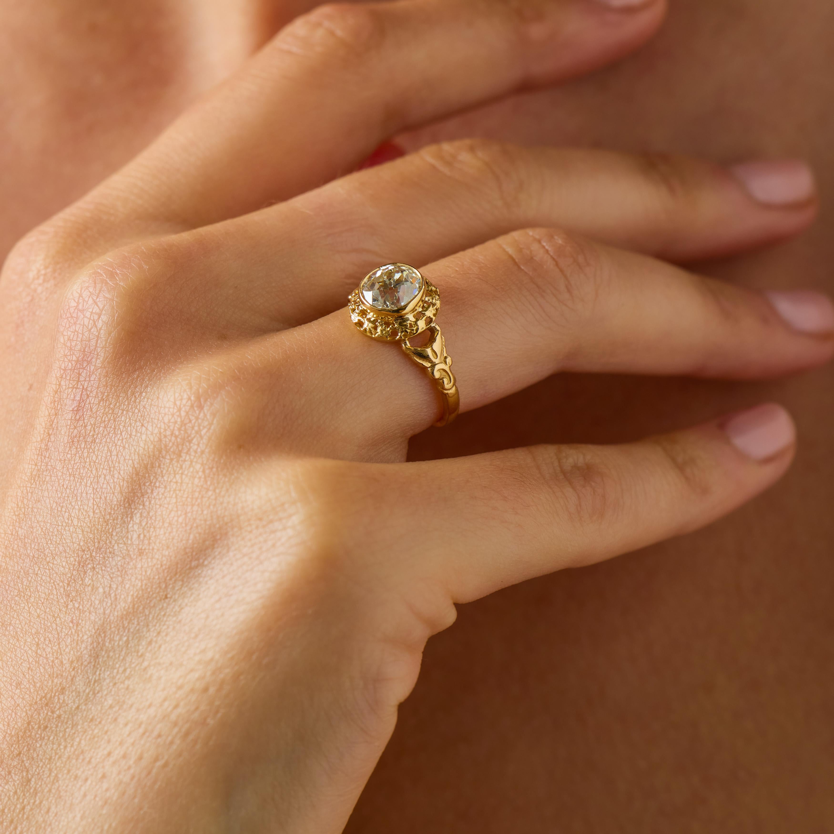 Victorian French GIA 1.51 carat old mine cut diamond 18k gold engagement ring