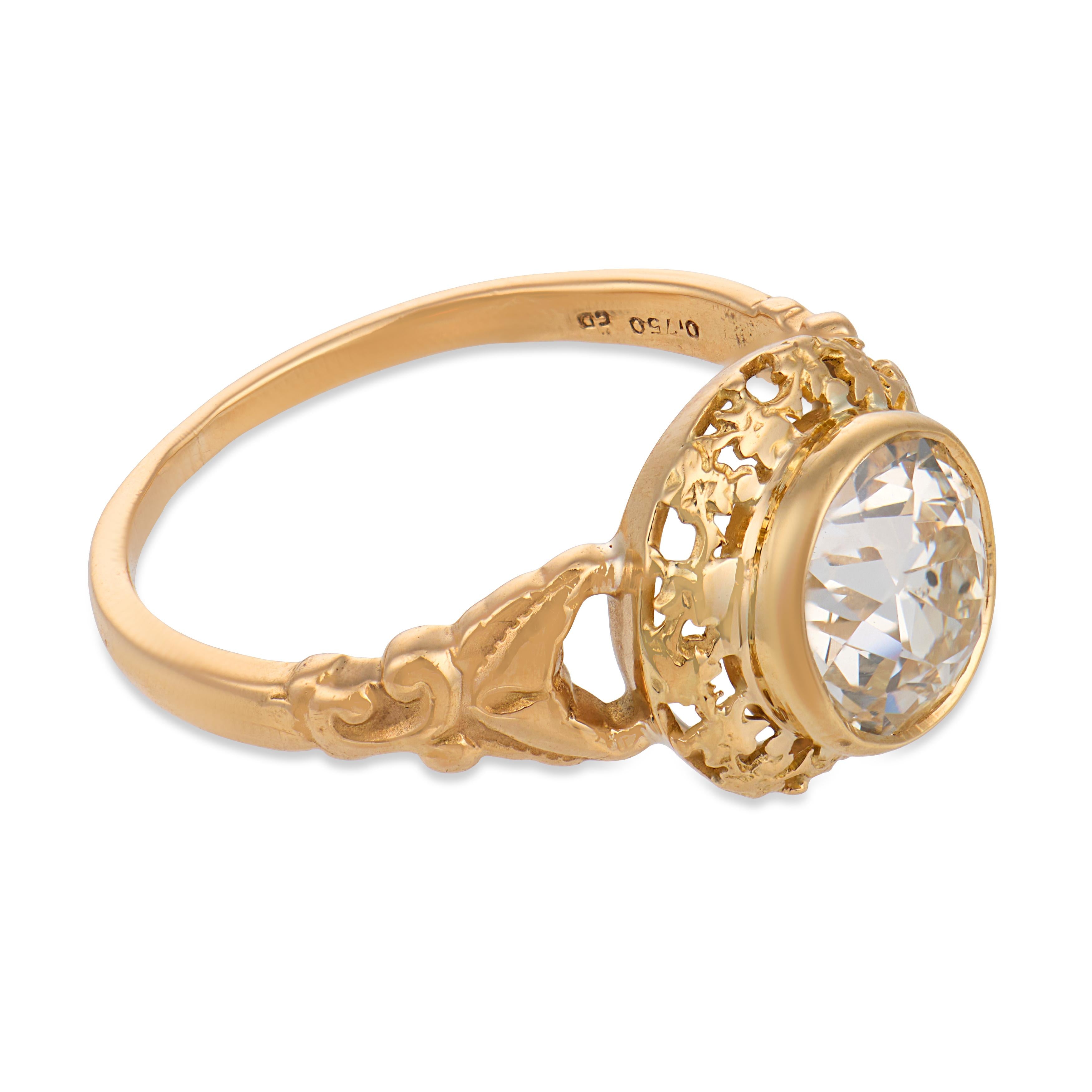 Victorian French GIA 1.51 carat old mine cut diamond 18k gold engagement ring