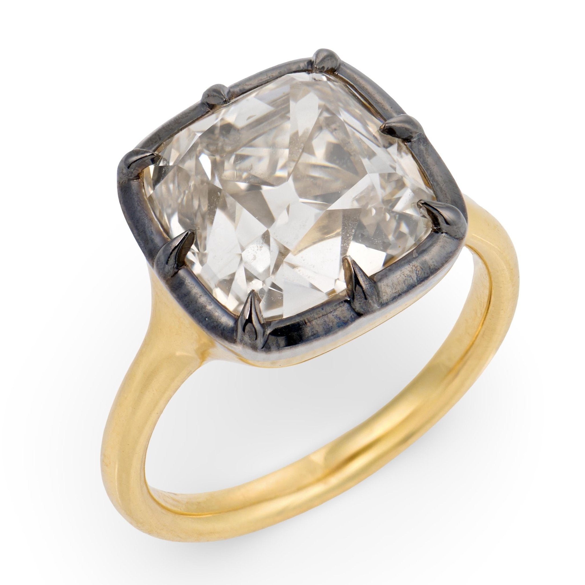 GIA 7.03 carat old mine cut diamond colette 18k gold engagement ring