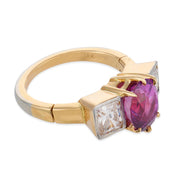 Vintage GIA 2.65 carat purple sapphire diamond 18k yellow gold ring