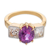 Vintage GIA 2.65 carat purple sapphire diamond 18k yellow gold ring