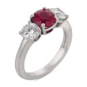 Vintage GIA 1.25 carat Burma ruby diamond platinum three stone ring