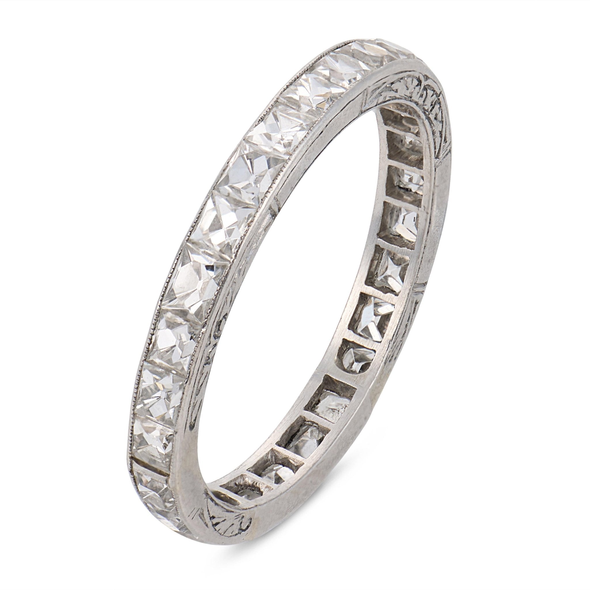 Edwardian 2.25 carat antique French cut diamond platinum eternity band