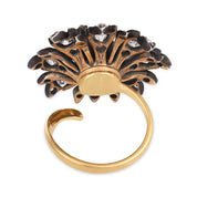 Victorian 2.60 carat diamond 18k yellow gold silver flower ring