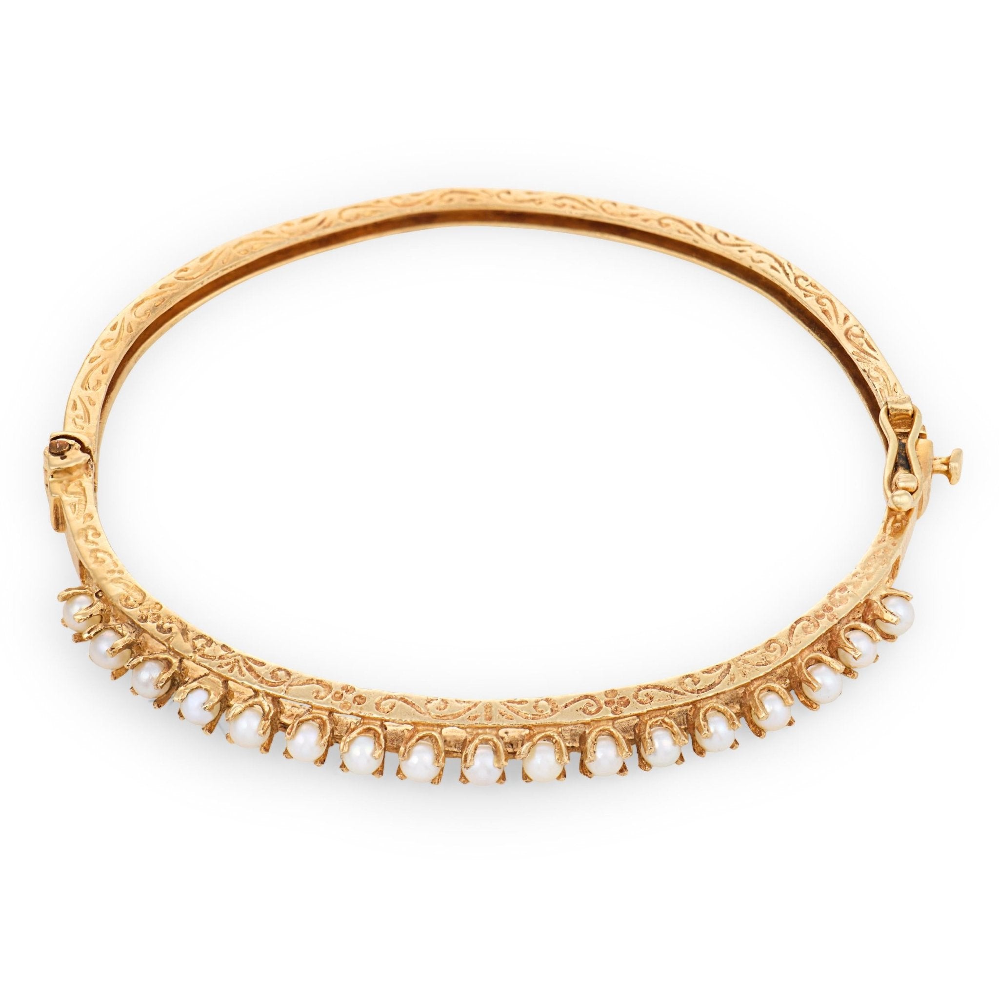 Vintage pearl 18k yellow gold bangle