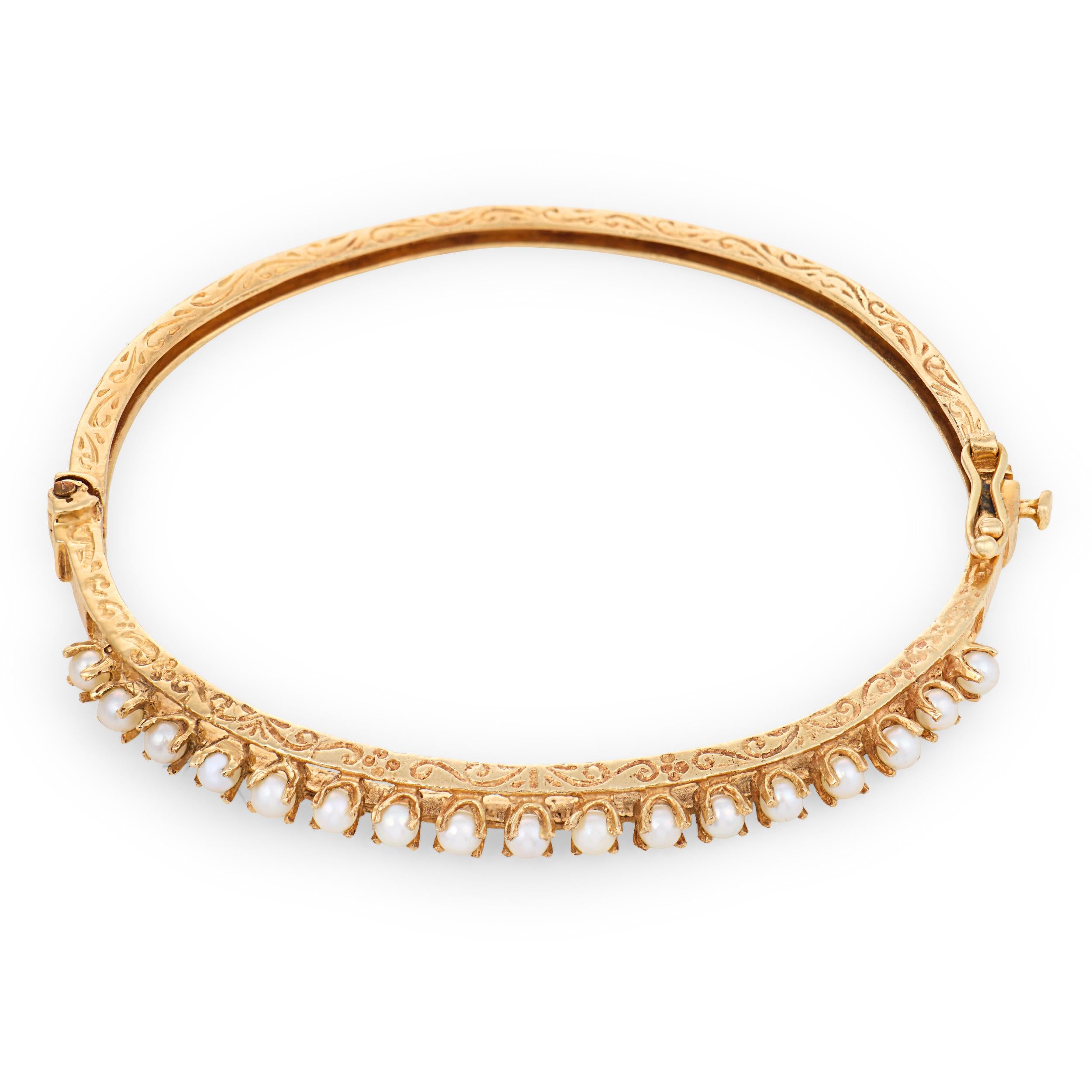 Vintage pearl 18k yellow gold bangle