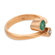 Vintage old European cut diamond emerald 18k rose gold Toi et Moi ring